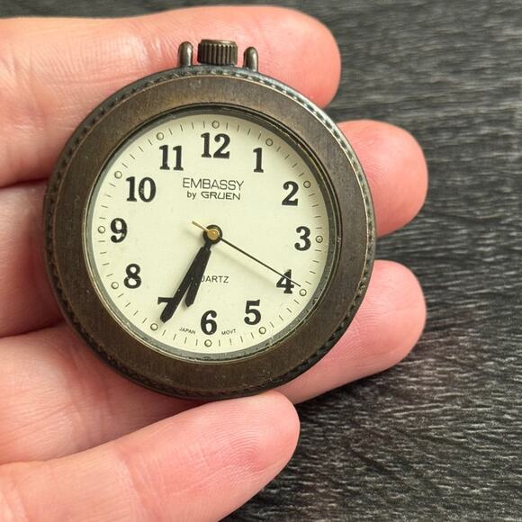 Embassy By Gruen Quartz Pocket Water Stainless Steel Back UNtested Open Face - Picture 3 of 4